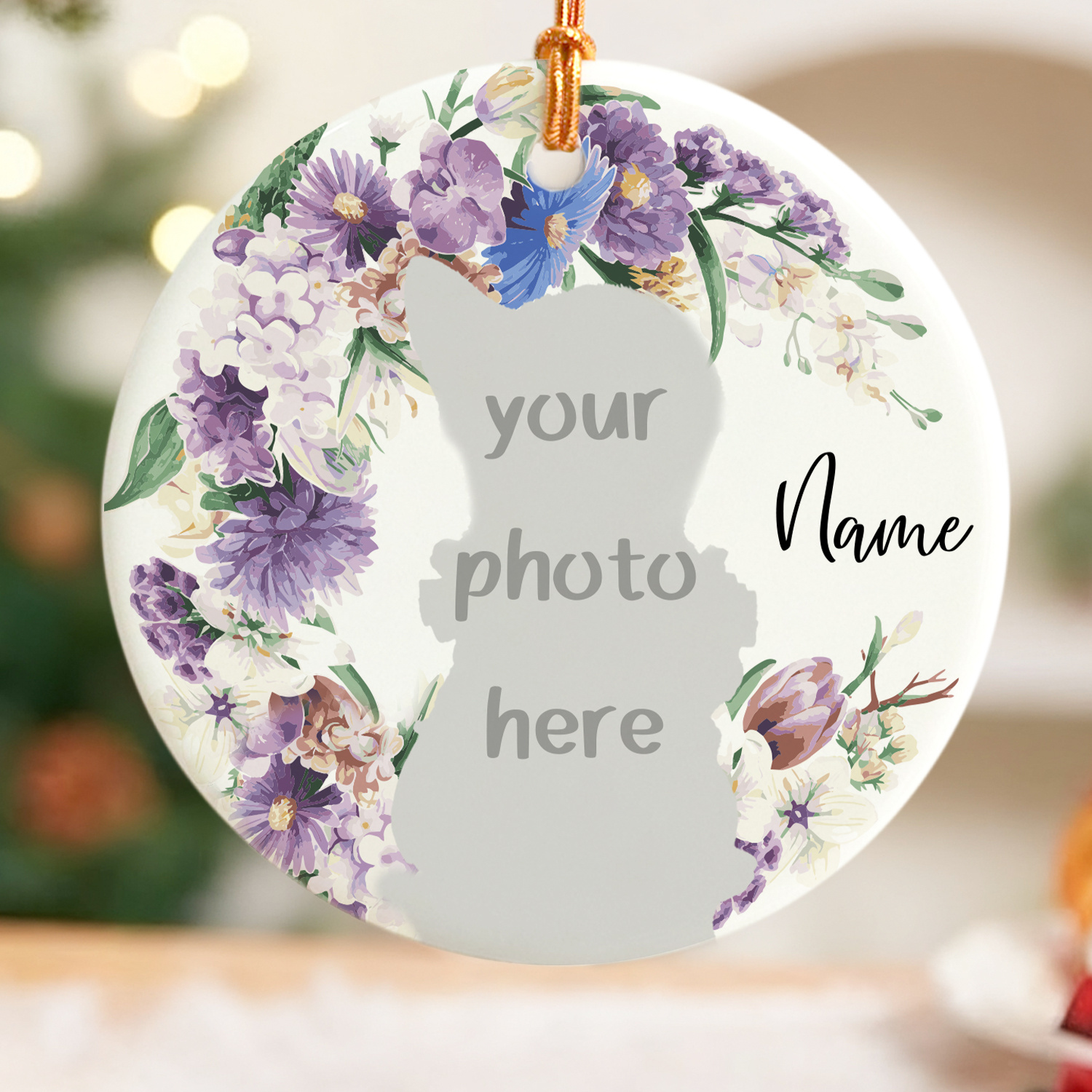 TEMU Custom Watercolor Pet Photo Ornament: A Personalized Memorial Keepsake Featuring A Wreath Design, Tailored Names, And A Pet Theme. This Classic