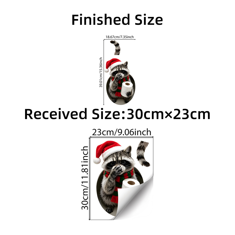TEMU 1pc Christmas Bathroom Decor Toilet Sticker Self Adhesive Removable Funny Raccoon Santa Hat Toilet Seat Decal Xmas Home Party Supplies
