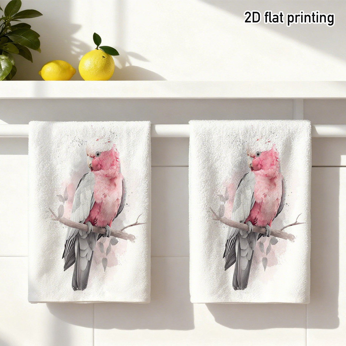 TEMU Set Of 2 Cleaning Cloths Made From Durable Polyester, Featuring An Adorable Parrot Sitting On A Branch. Absorbent Cloths Are Perfect For