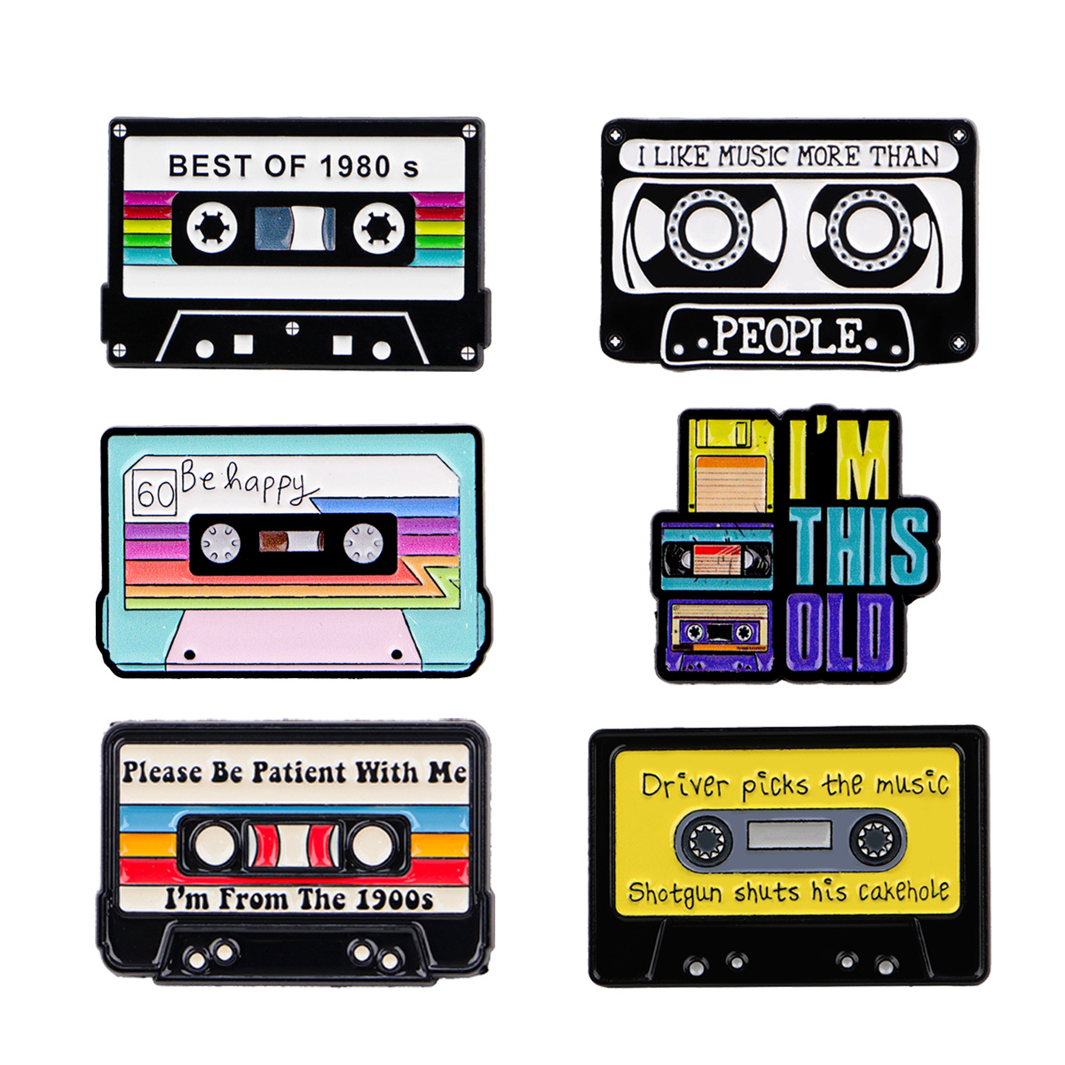 TEMU 6pcs Vintage Cassette Tape Enamel Pin Badges On Backpack Lapel Pins Brooches On Clothes Gifts For Jewelry Accessories