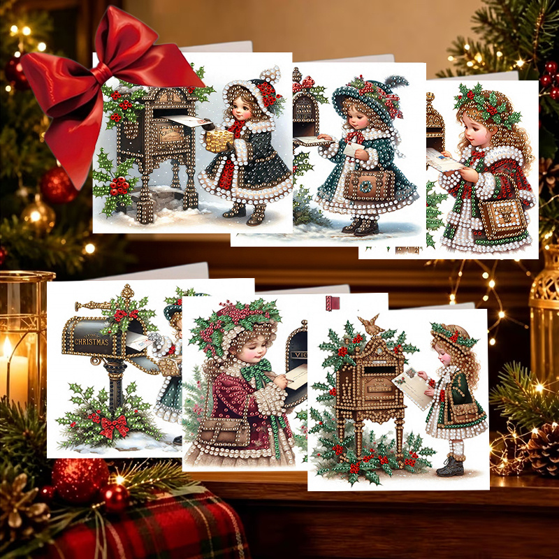 TEMU 6pcs Unique New Diamond Painting Greeting Card Set - Christmas Letter Design, Suitable For Elders, , , A Tender Of Gratitude And Care; A Warm Of