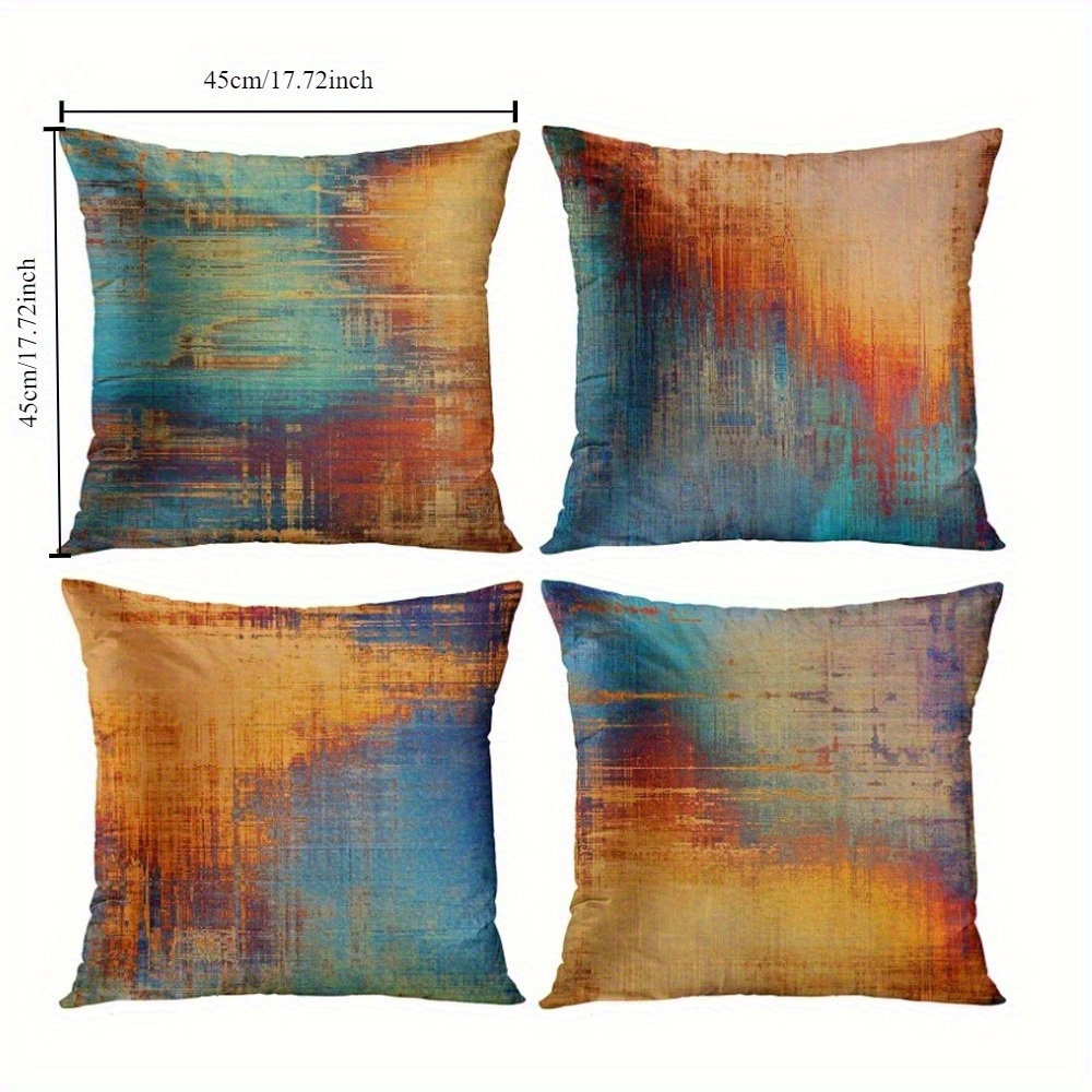 4pcs vintage gradient geometric print pillow covers double sided soft plush decorative pillowcases with zipper closure machine washable multiple sizes for living room bedroom sofa bedroom accessories retro aesthetic decor durable fabric cover 2d flat Product details 0