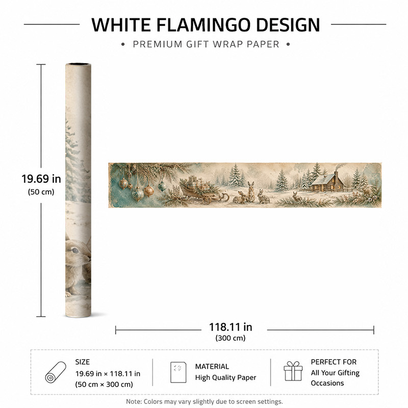 TEMU 2D Plat 1 Rol 50X300Cm (19.7X118.1In) Topkwaliteit Cadeaupapier met Speelse Dieren en Rustgevend Winterlandschap, Kerstdecoratie, Prachtig ,
