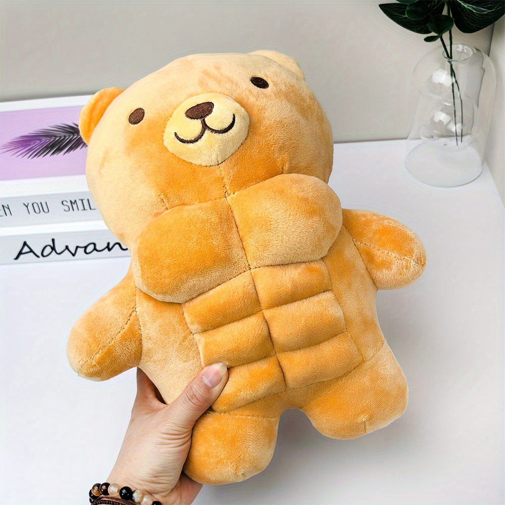 1/2個 かわいい大きな筋肉質な茶色のクマ腹筋ぬいぐるみ クッション