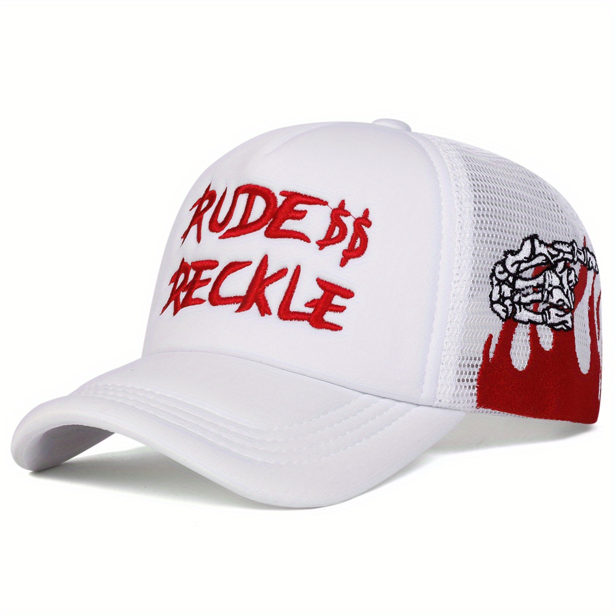 TEMU Casquette de baseball pour homme avec lettre, flamme latérale, mode, panneaux, extérieure, réglable, filet, chapeau décontracté, printemps,
