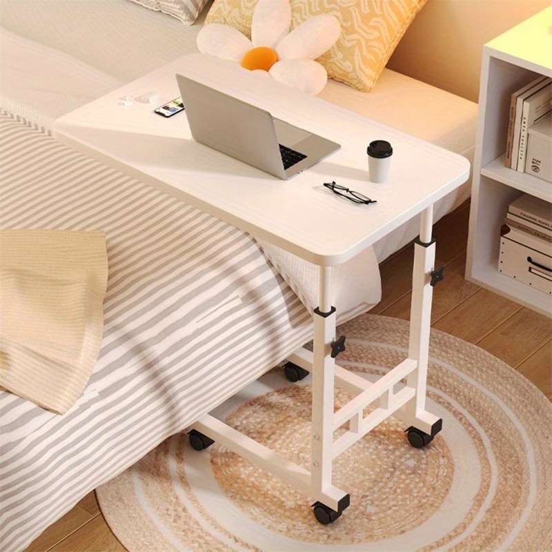 TEMU 1pc Height Adjustable C Table - Durable Metal Material - Overbed Bedside Table With Wheels Storage Shelves