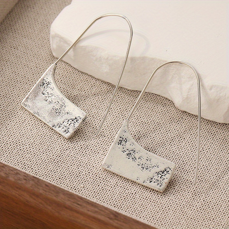 Image of Elegant Minimalist Textured Silvery Color Earrings, Modern Handmade Jewelry Unique Womens Gift, Contemporary Jewellery