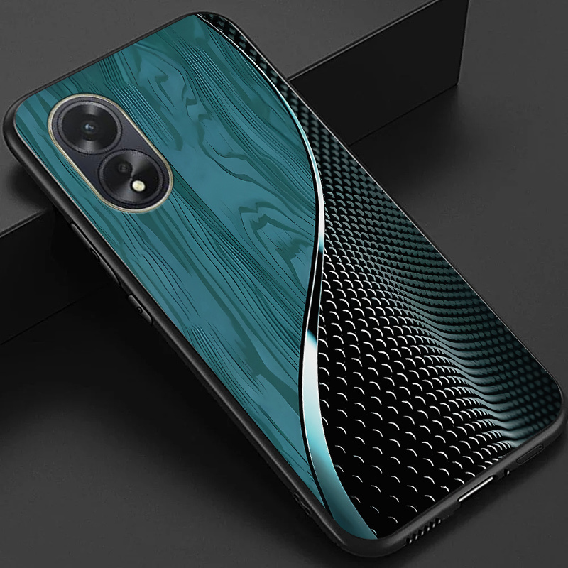 TEMU Phone Case: Case For Oppo A38 A18 Phone Case, Stylish Black Green Brown And Scales Pattern Glossy Glass Back Cover Business Gift