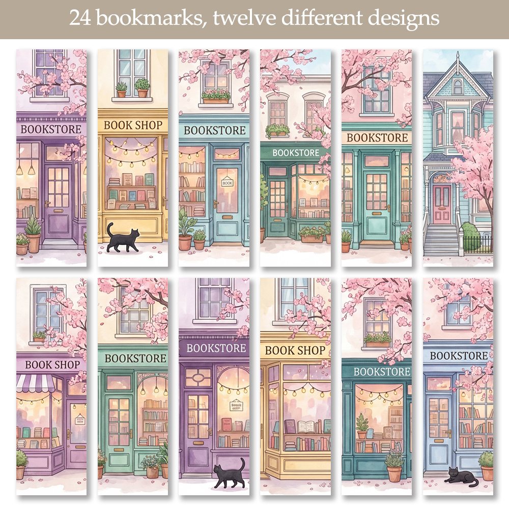 TEMU 24pcs Pack Vintage Bookmarks Suitable For Books, -readers, Journals - Cherry & Cat Page Markers With Pastel Colors, Retro Bookmark Cards For,