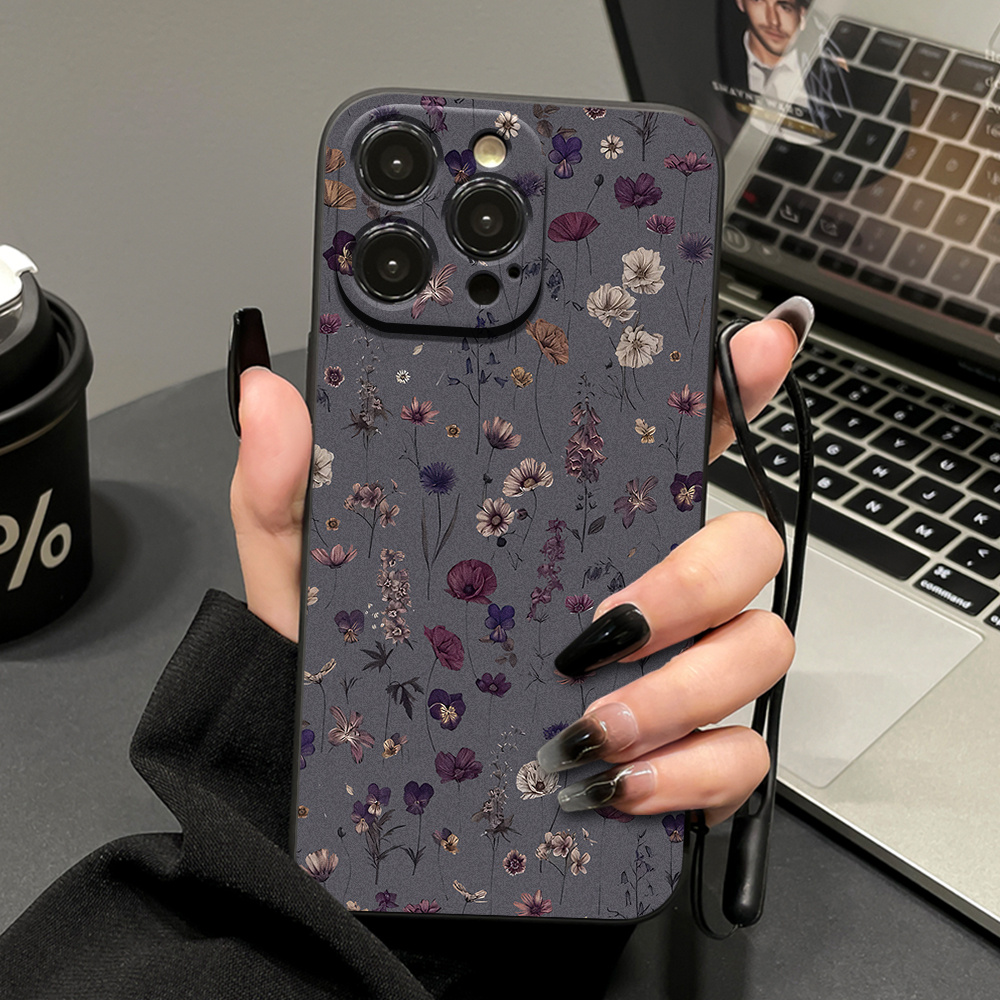 TEMU Étui Téléphone Motif Floral avec Lanière, Coque de TPU Tendance et Résistante, Compatible iPhone 17/16/15/14/13/12/11 Pro Plus Pro Max, Cadeau