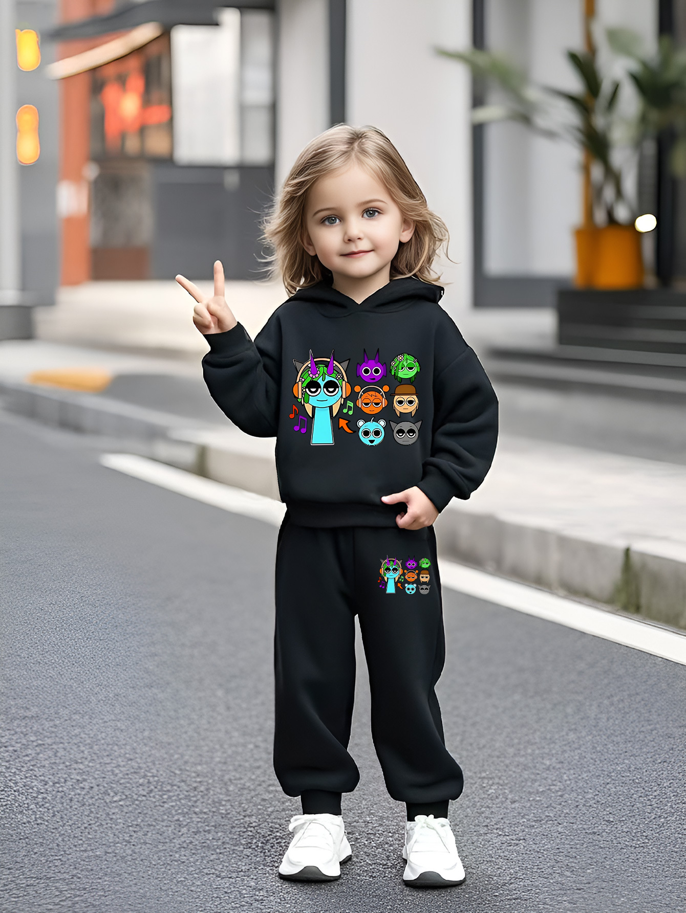 girl's star allover print outfit 2pcs, sweatshirt jogger pants