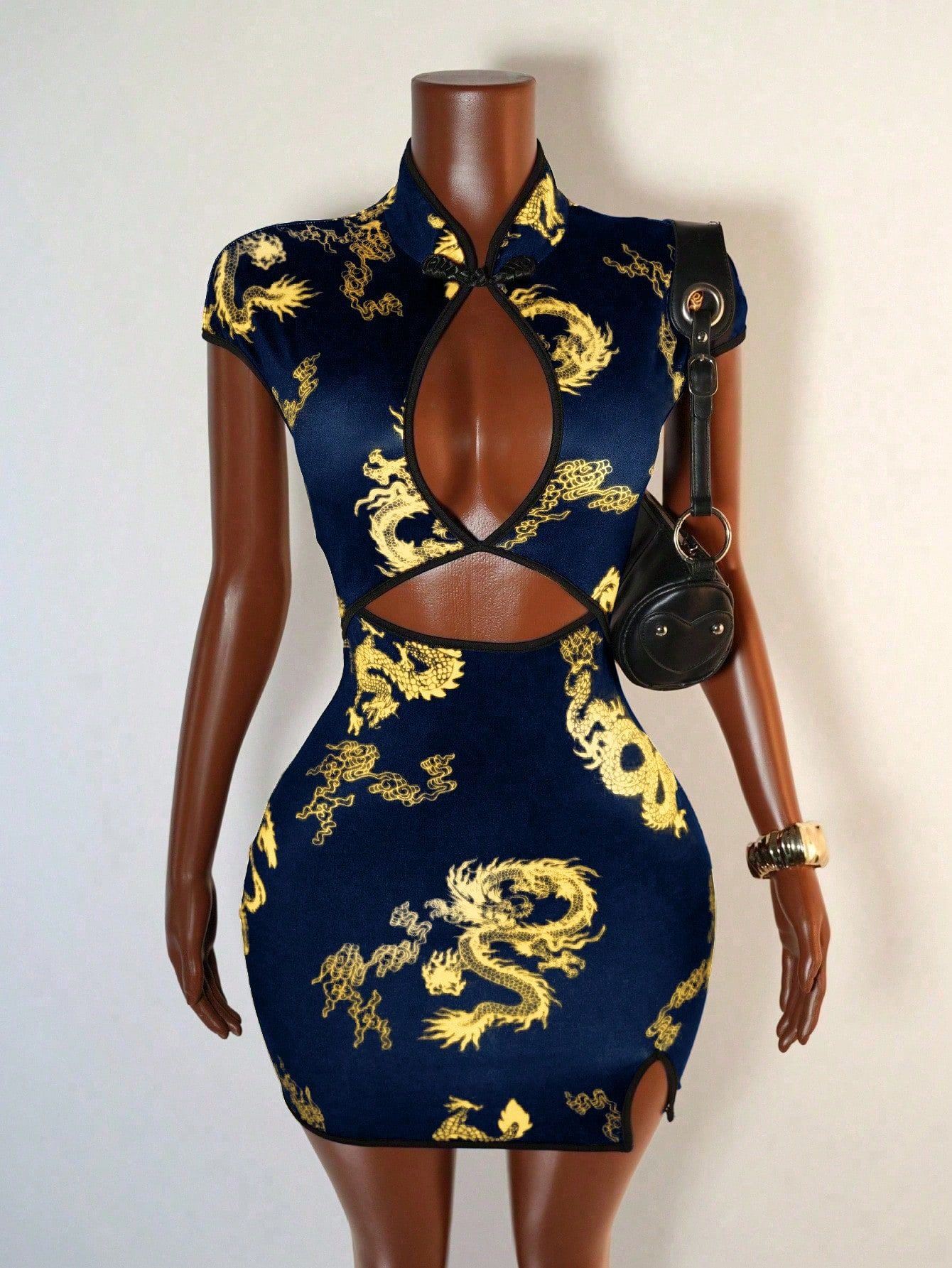 knee length dresses for ladies Aprily Mini Dress in Dragon Rope Black Placement main image 1
