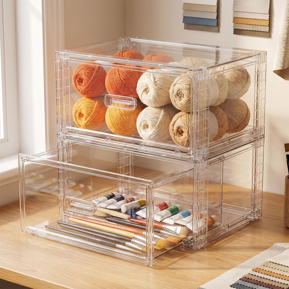 TEMU Lot de 2 grands meubles de bureau et de rangement à tiroirs, pour fournitures de loisirs créatifs, fournitures d'art et rangement de peinture,