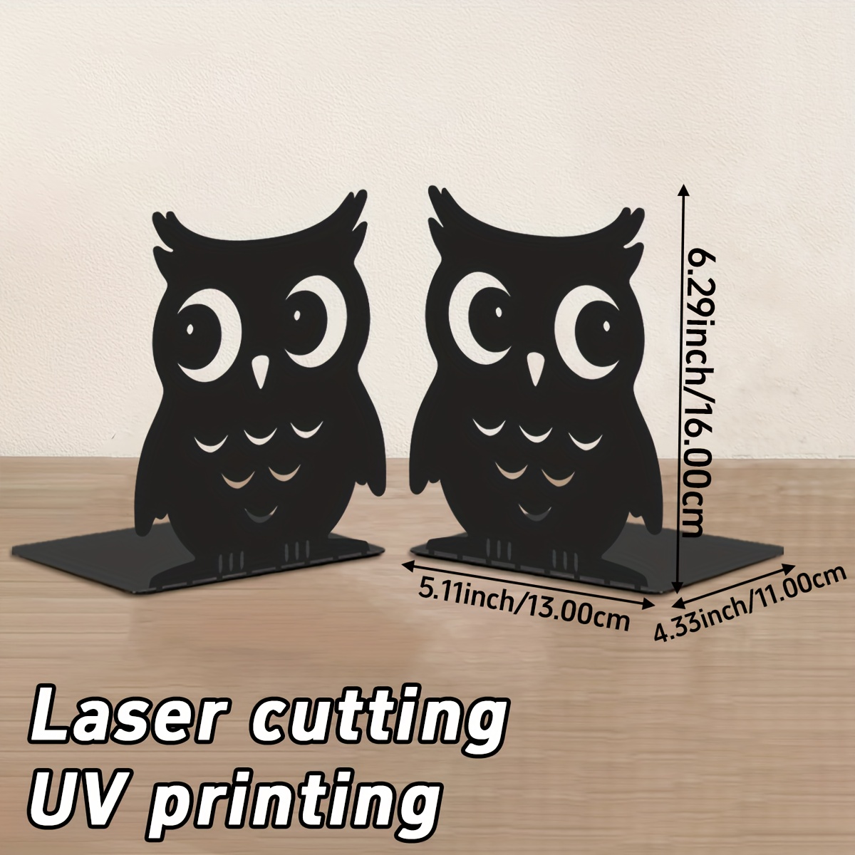 TEMU 2pcs Set Of Cute Black Owl Metal Bookends- Perfect For Decorating Home And Office Bookshelves, Ideal For Libraries And Study Areas, Made Of