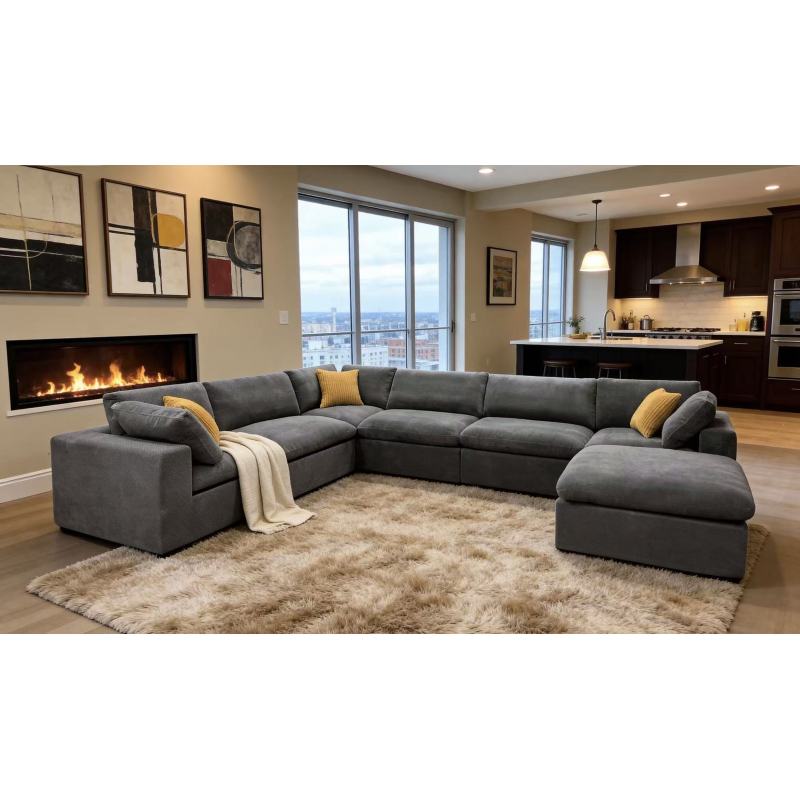 Modular Coffee Bean Fabric Sectional Sofa - No Assembly Required