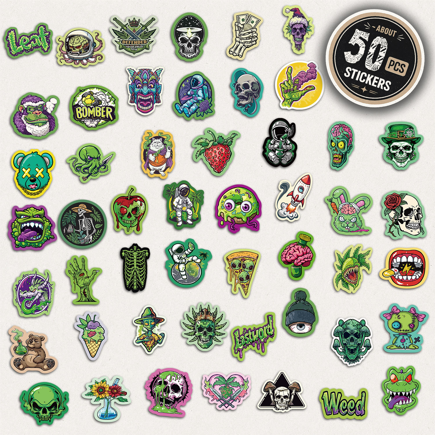 TEMU 50pcs Green Graffiti Aesthetic Tablet Stickers Pack Holiday Party Birthday And Home Decor Suitable For Laptop Luggage Scooter Handbook Cups