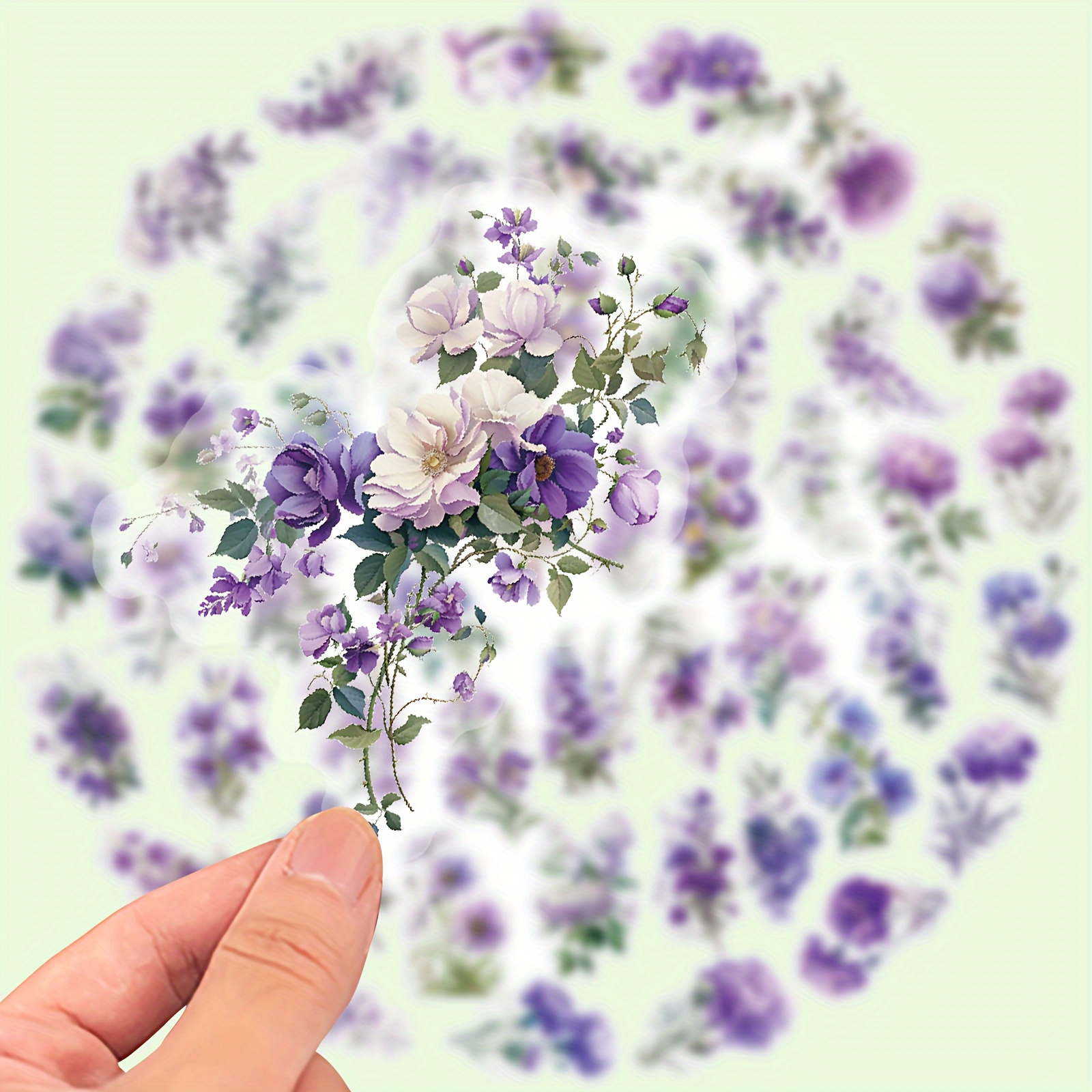 

50/100pcs Autocollants Vinyle Transparent à Motif Floral Violet - Réutilisables, Semi- pour Ordinateurs Portables, Bouteilles d'Eau & Casques - Cadeaux de Noël Idéaux