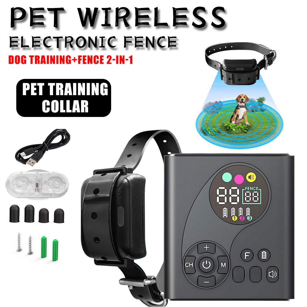 TEMU 2in 1 Fence+collar Dog Training Collar Remote Control Anti Bark Vibration Pet Obedience Safe, Anti Bark Dog Collar Pet Training Collar 1v1, 1v2,