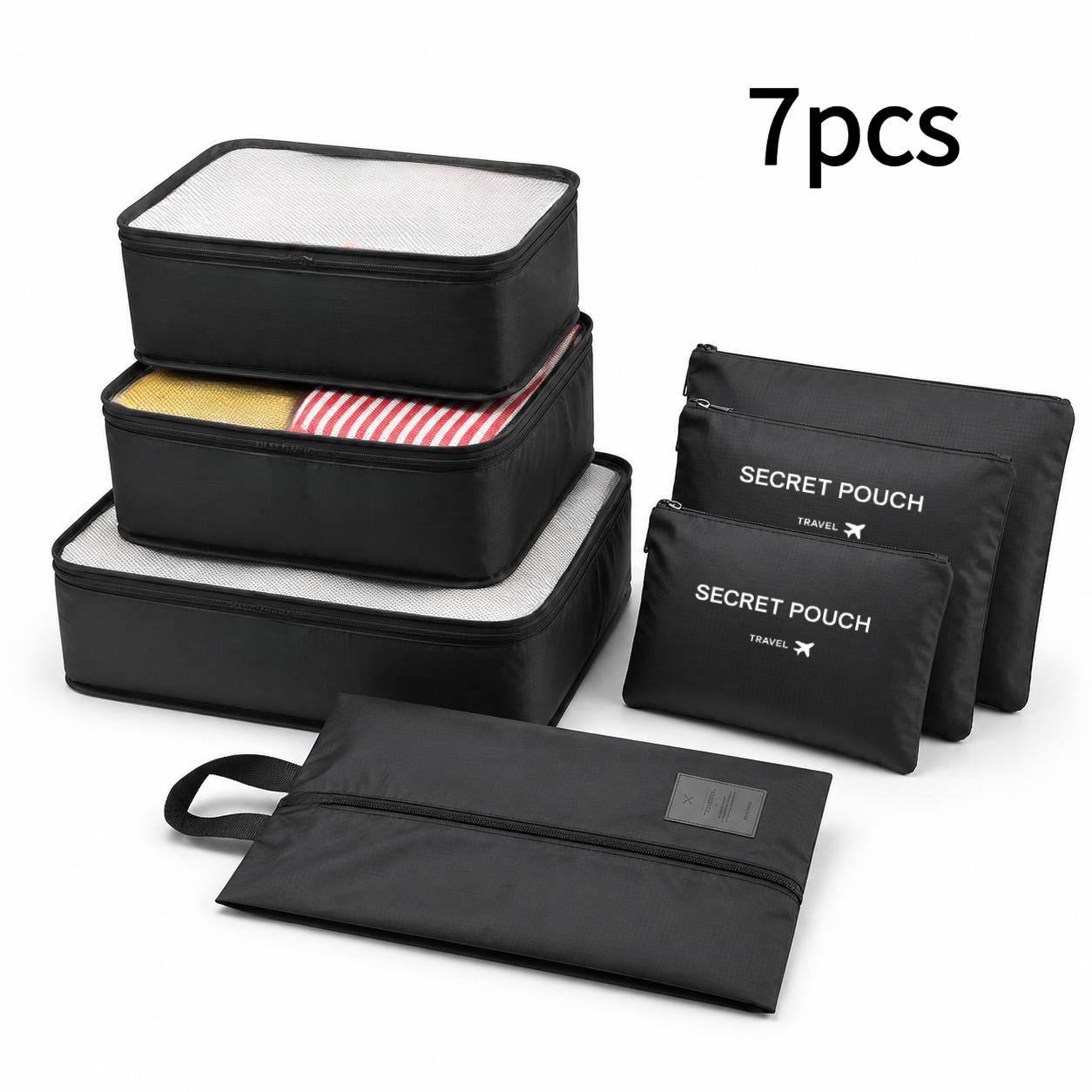 TEMU 7pcs Travel Storage Bag Set, A Must-have Luggage Organizer, Includes Shoe Bag/toiletry Bag/clothing Bag, Essential Travel Storage Accessories,