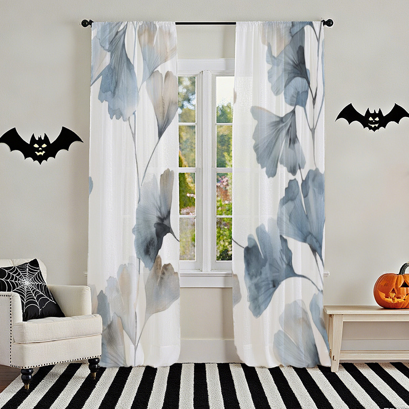 TEMU 2pcs Ginkgo Leaf Shadow Screen Window , Suitable For Bedroom And Living Room Decoration, Elegant Pattern, Machine Washable, Living Room Curtain