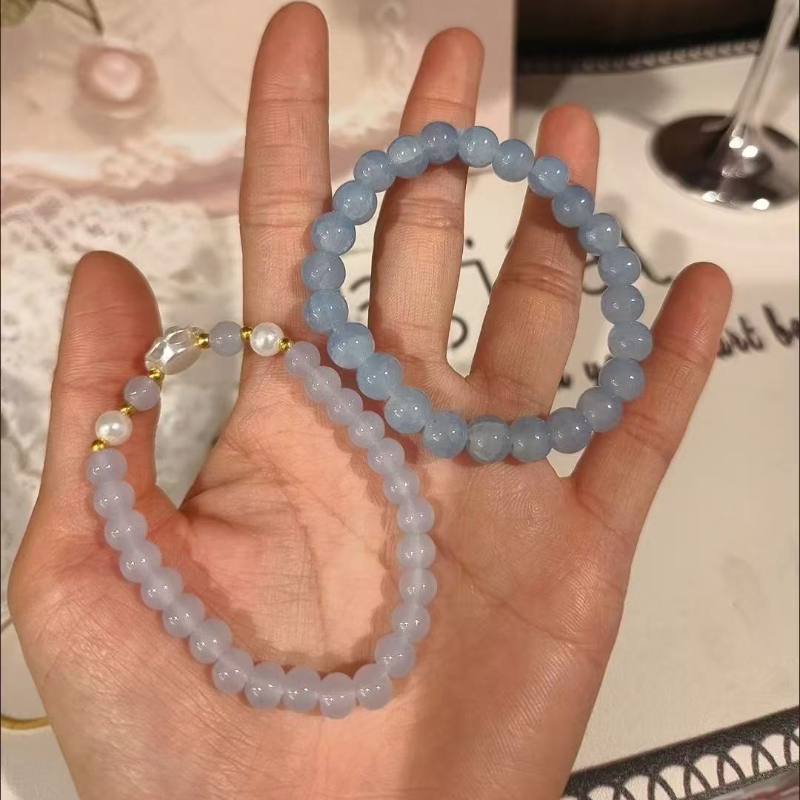 TEMU 2pcs Synthetic Bracelets For Women Suitable For Sensitive Light Beige - Beads With Smooth Oval/cylinder/teardrop Beads, Synthetic , No Coating,