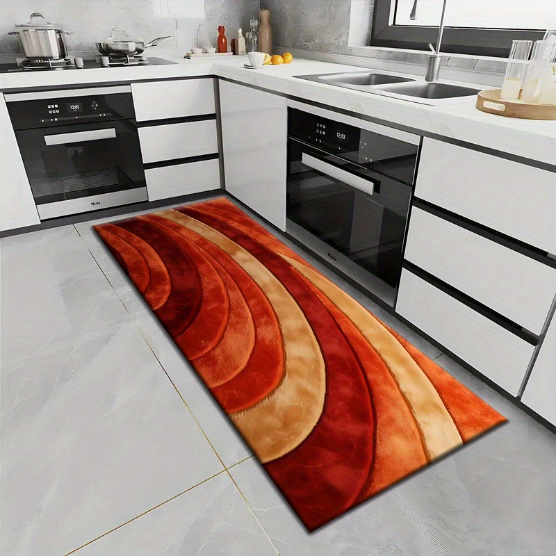 TEMU 1pc Of Modern Striped Carpet, Plush Non-slip Mat For The Kitchen, Featuring Vibrant Patterns - Machine Washable, Suitable For Kitchen, Living
