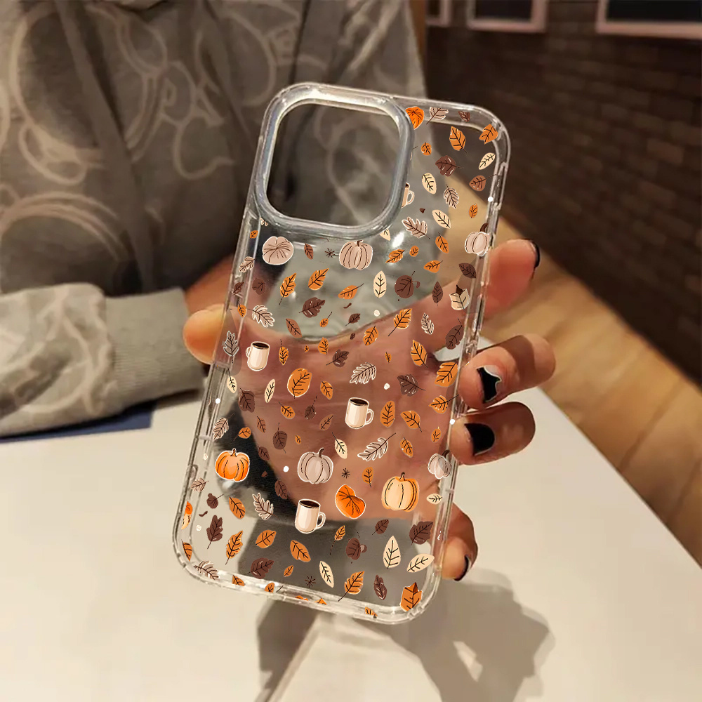 TEMU Phone Case - Transparent Phone Case Featuring A Fall Pumpkin Design, Suitable For Iphone 12 Through 16, Perfect As Autumn Or Halloween Gifts For