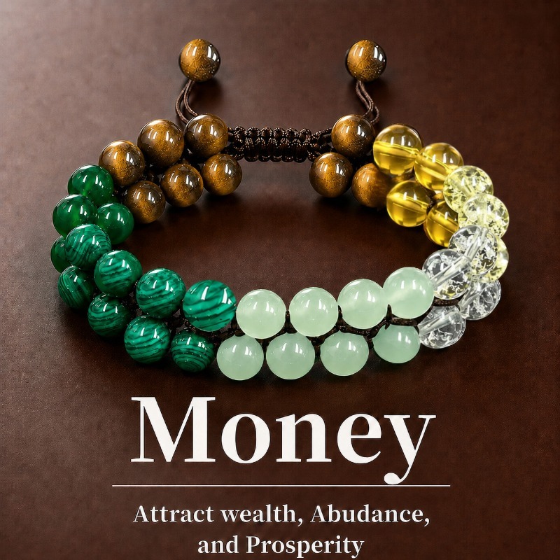 TEMU Bracelet tressé double couche 1 pièce et Puissance, taille réglable, bracelet , Œil de tigre, Malachite, Quartz clair, pour l'abondance et ,