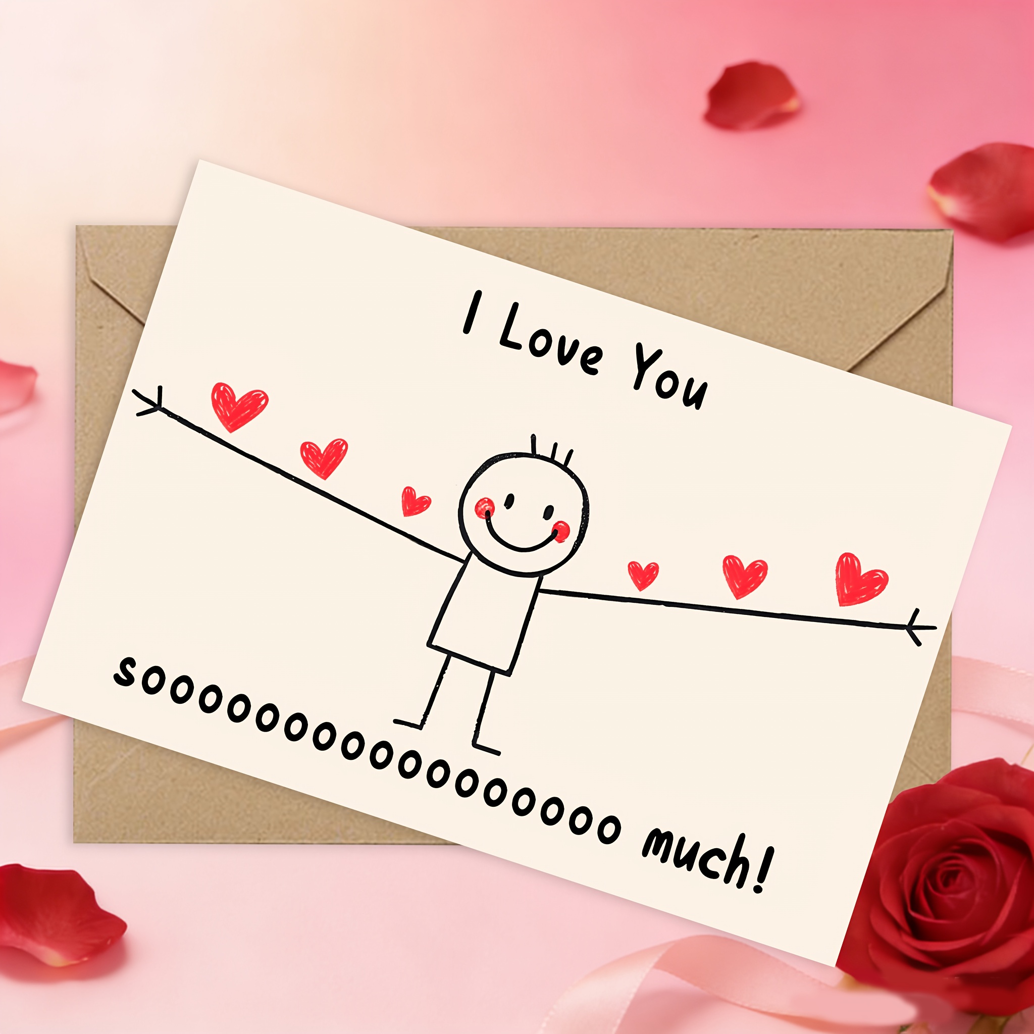 1pc "i Love You Immensely!" Minimalist Love Card- Beige And Red | Lightweight Paper Gifts, Suitable For Wife/husband's Anniversary And Valentine's Day, Hand-written Blank Cards