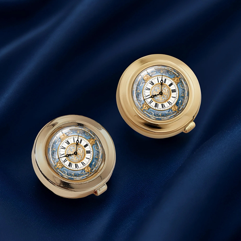 TEMU Reloj mecánico azul y , ilustración artística, hebilla de camisa de moda, adorno de vidrio, joyería, regalo