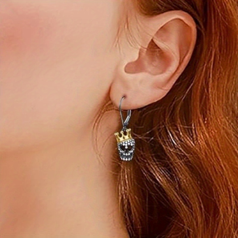 Gothic Punk Black Skull Pendant Earrings Set