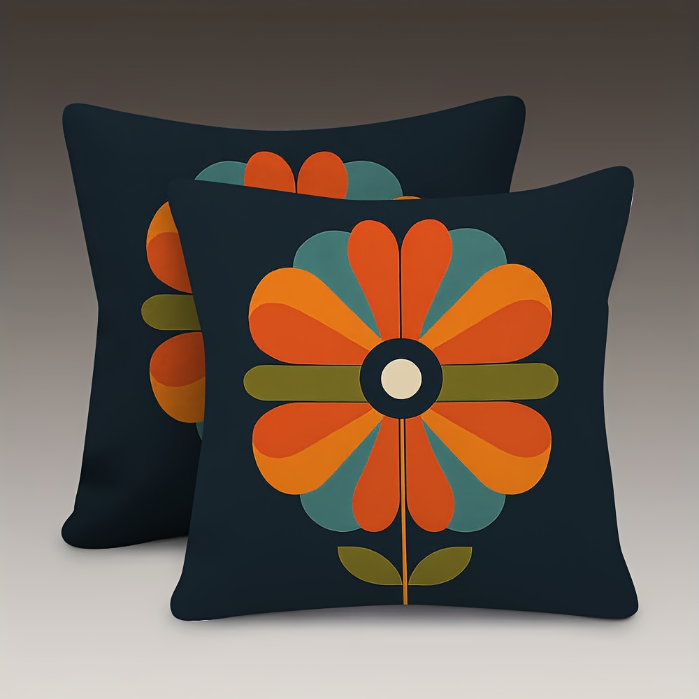 TEMU 2pcs Orange-green Floral Pattern, Soft Texture Modern Home Decor For Living Room, Bedroom, Terrace (single-sided Print Without Insert)