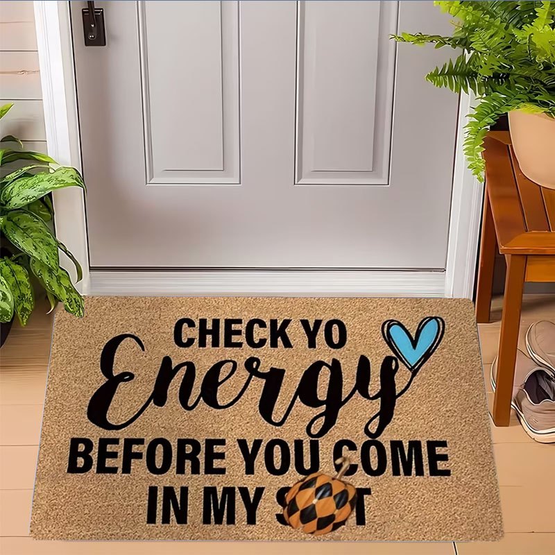 TEMU 1pc Indoor Entrance Welcome Doormat Check Yo Energy Printed Pattern Flannel Material Nonslip Comfortable Easy For Bedroom Living Room Home Decor