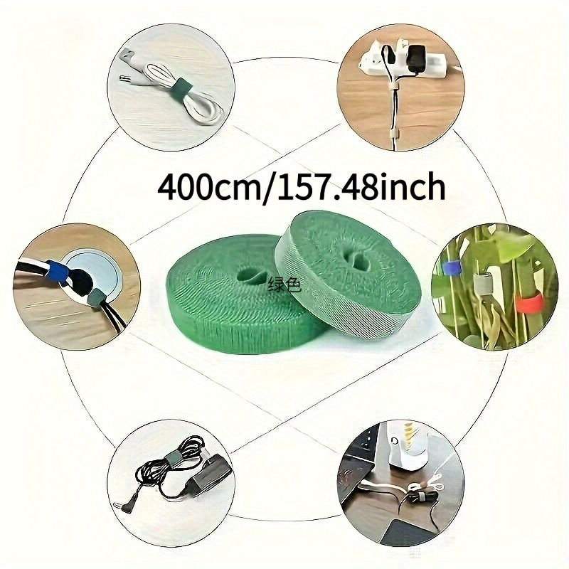 Image of Green 400cm/157.48inch Reusable Heavy-duty Nylon Plant Tie - Flexibly And Holds Stems, Green Flexible Support Strap Suitable For Vines, Flowers, And Garden Plants - Perfect For Home And Outdoor Use