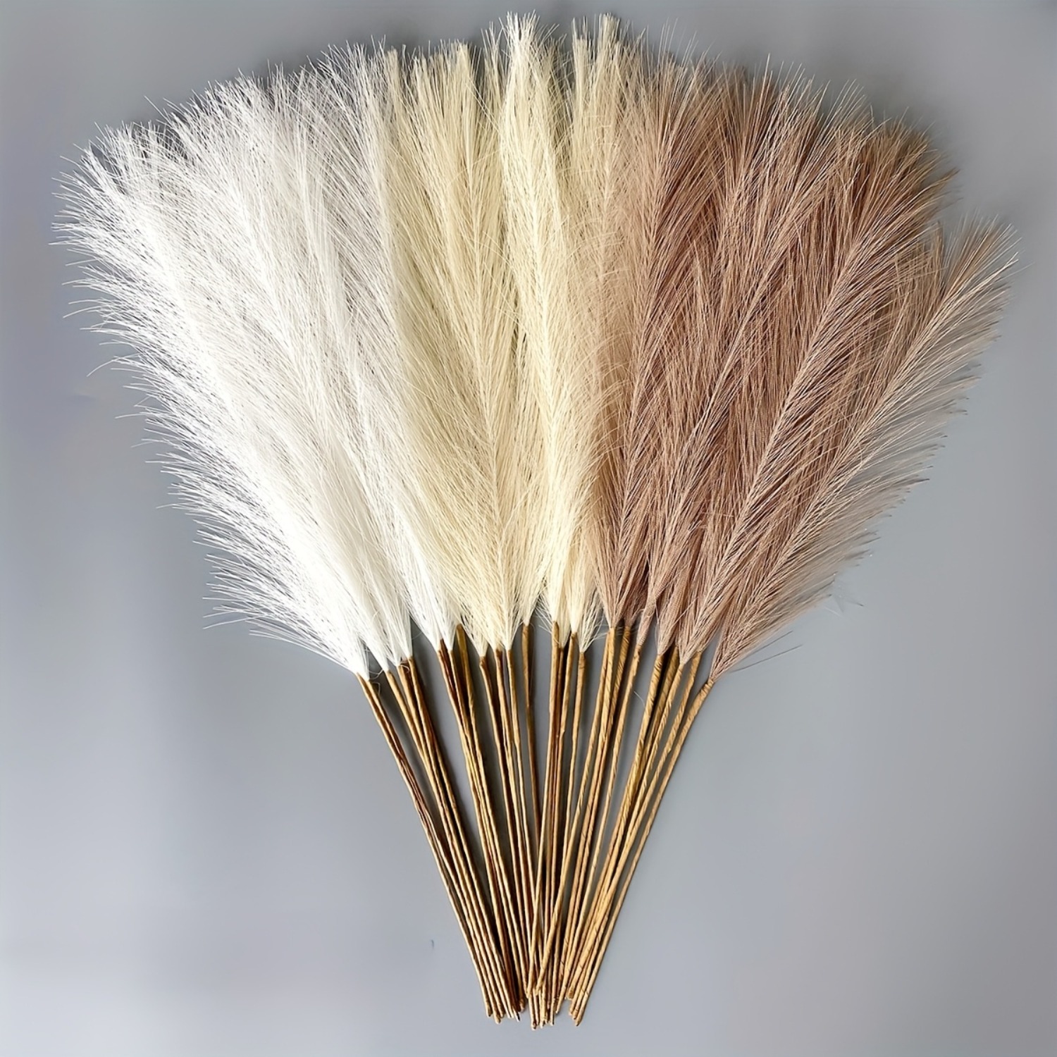 18pcs 54.86cm Herbe de Pampa Artificielle, Roseaux Moelleux pour Centre de Table Vase Décoration Intérieure, Décoration Salon Chambre à Coucher, Style Bohème (Crème Blanc Beige Marron)