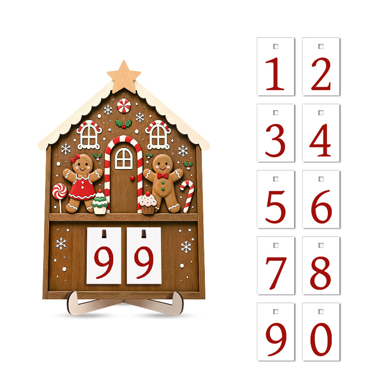 TEMU 1 stuk Peperkoekman Koppel Houten Kerst Aftelkalender, 99 Dagen Tot Kerstmis Omklapbare Nummer Adventskalender, Kerst Tafeldecoratie Feestdagen