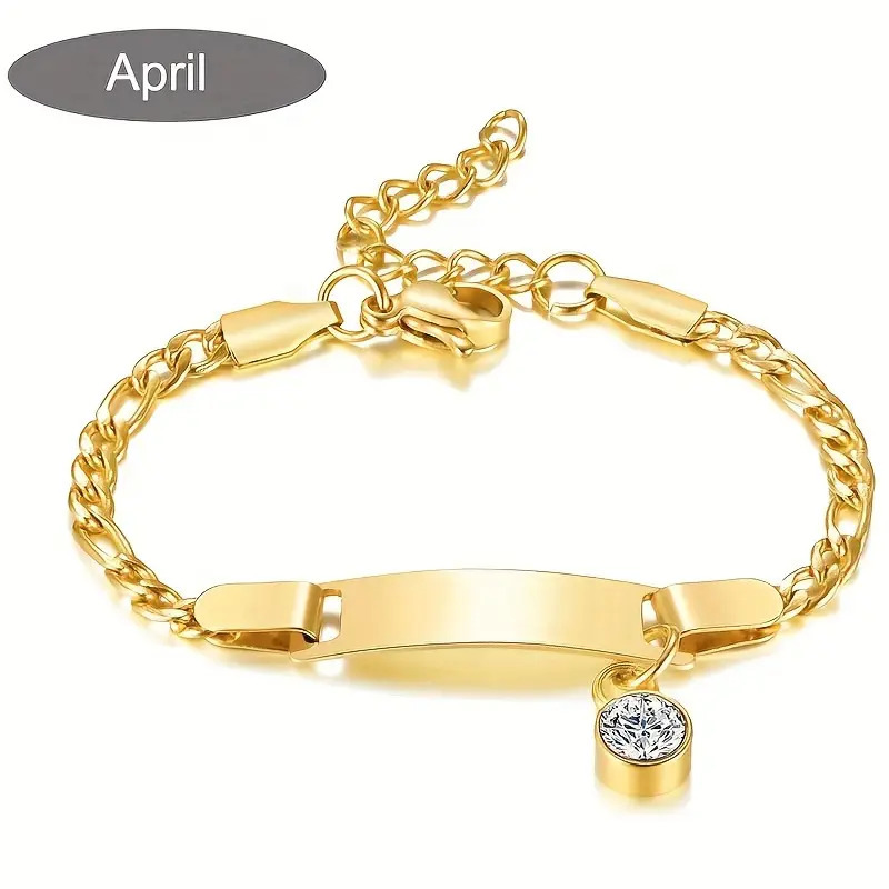 TEMU 1 Personalized Engraved Name And Date December Birthstone Pendant Bracelet, Made Of Stainless Steel, Fashionable Artificial Crystal Pendant,