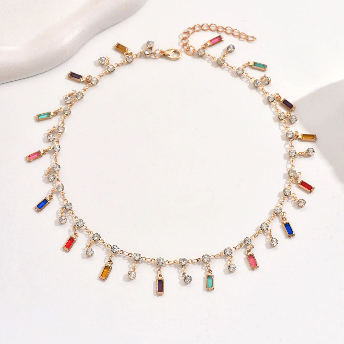 Women's Bohemian Candy-Colored Tassel Chain Necklace, Adjustable Gift