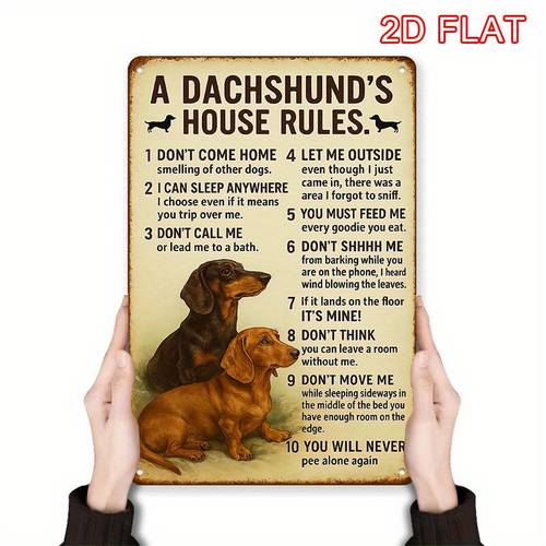 2d flat 1pc dachshund house rules sign retro farmhouse pet themed aluminum wall art with dachshund dog decor funny rules for living room kitchen office rustic gift inches 2d flat