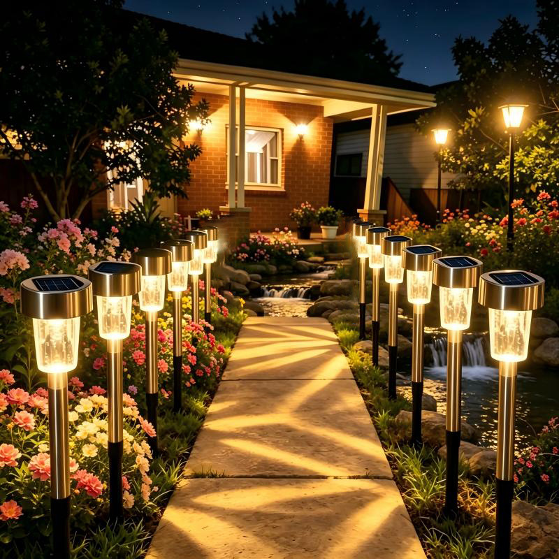 TEMU 12pcs Stainless Steel Solar Pathway Lights, Outdoor Lamp For