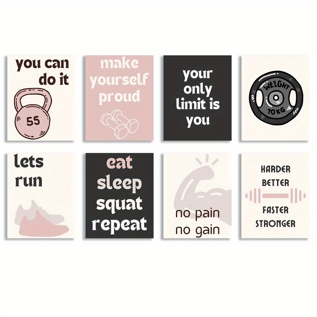 TEMU Kit Decorazione Palestra (8pz) Senza Cornice, Decorazione , Decorazione Parete Palestra, Poster Palestra, Decorazione Minimalista, Carta da Muro