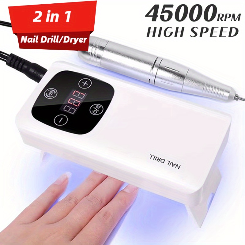 TEMU 2-in-1 Electric Nail Drill & Dryer Combo - 45000rpm Rechargeable Manicure Tool With Smart Lcd Display, 8 Interchangeable Attachments, And Auto Shut-off Function For Salon-quality Nail Art At Home