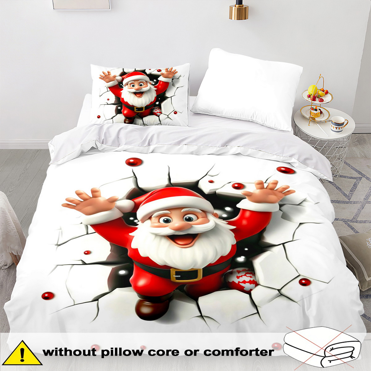TEMU Juego de nórdica con temática de Papá Noel - 2/3 piezas, , y transpirable, ropa de cama de regalo de Navidad, juego de nórdica estampada de