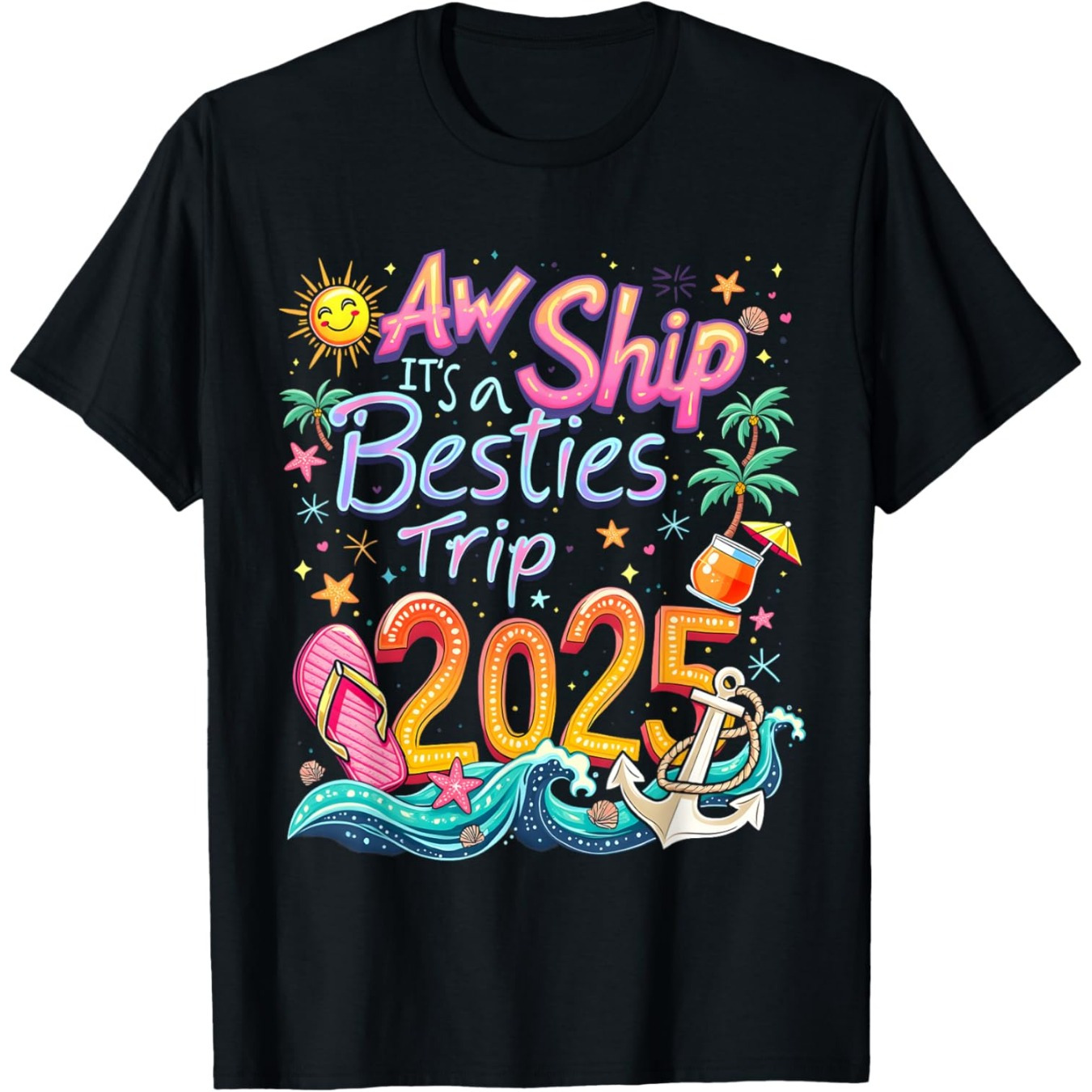 

Trip 2025" Celebration Tee - Vibrant Cruise & Beach Theme, Men's Cotton T-shirt With Print, Casual Round Neck, &