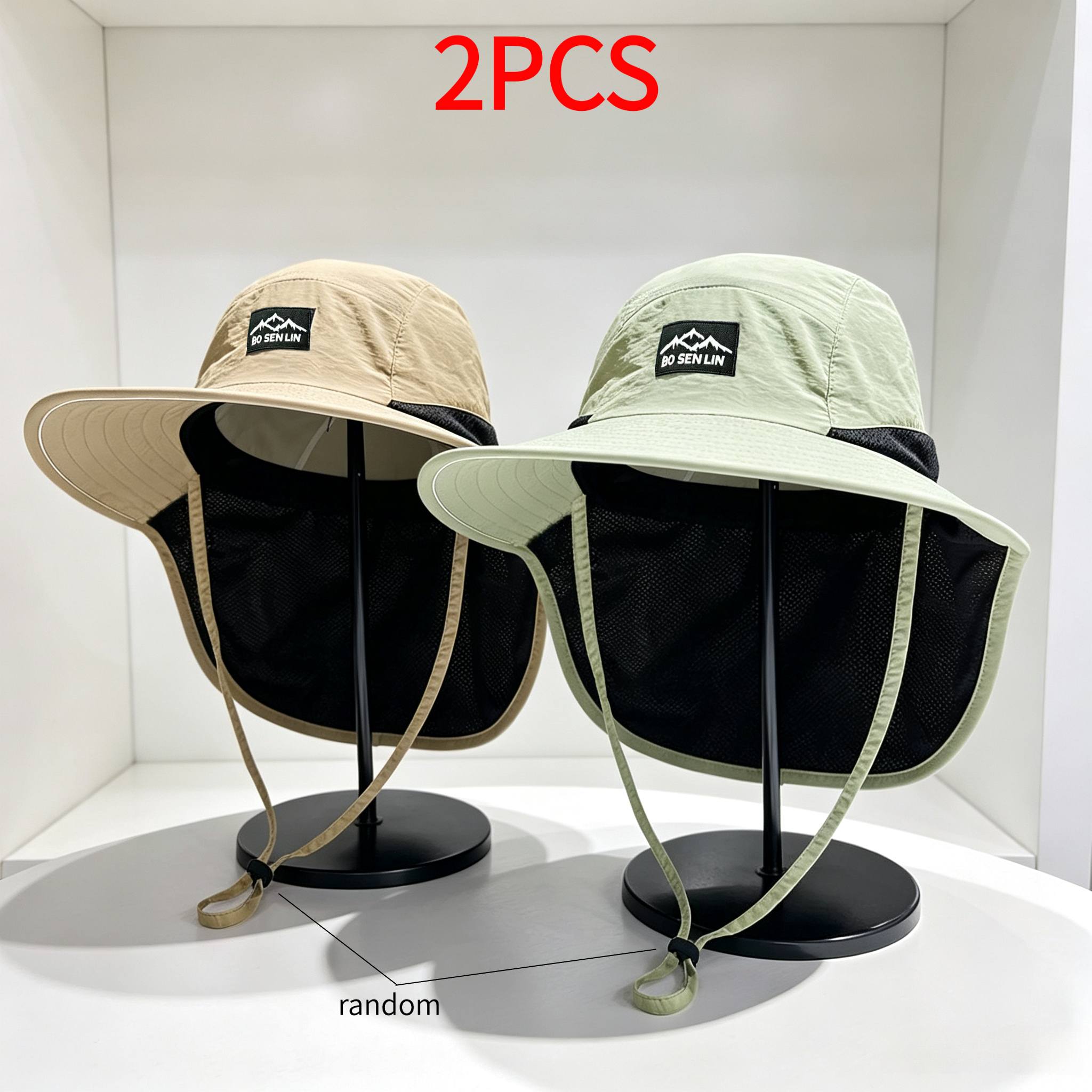 TEMU 2pcs Sun Hats, 2pcs Hat Set, With Neck, Unisex Hiking Hats, Suitable For Various Outdoor Activities Like Camping, Climbing, Fishing, Making Them