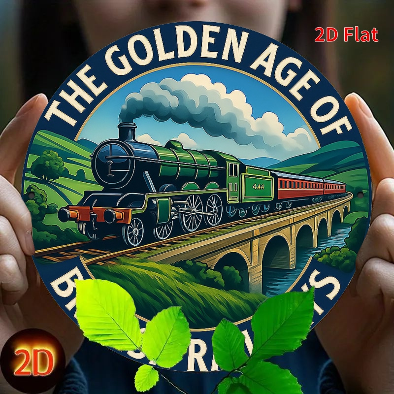 TEMU 2d Flat, 1pc Vintage British Railways Metal Sign - Of Railways Retro Decor With Steam & Arch Bridge, 7.8" Round (19.69cm) - Durable Aluminium