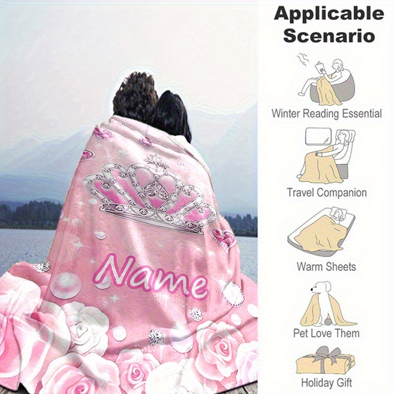 Custom Name/Text Princess Blanket with Pink Crown Design
