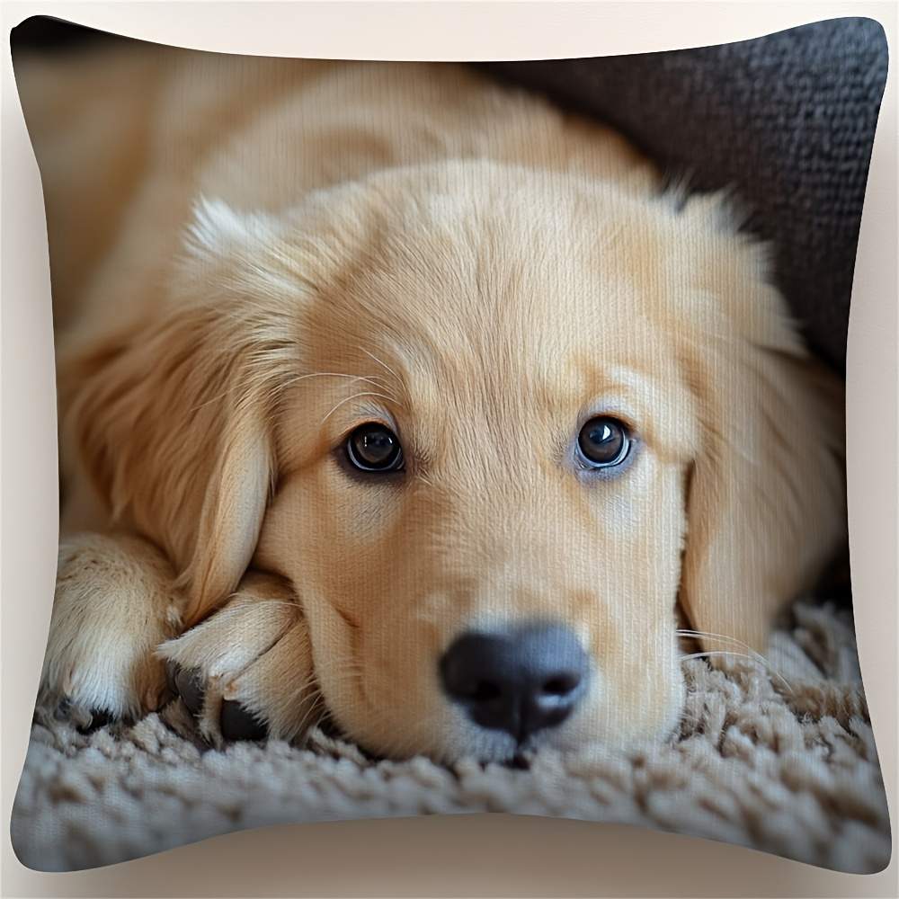 TEMU 1pc Golden Retriever Puppy Pillowcase - Cute Dog Bed Cover With Zipper Closure, Machine Washable Soft Pet-themed For Christmas, Easter &