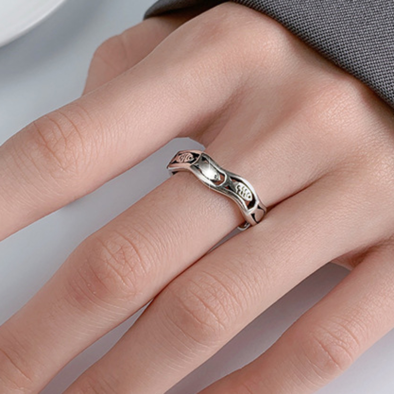 Vintage Wave Hollow Fish Open Ring, Gift for All Seasons