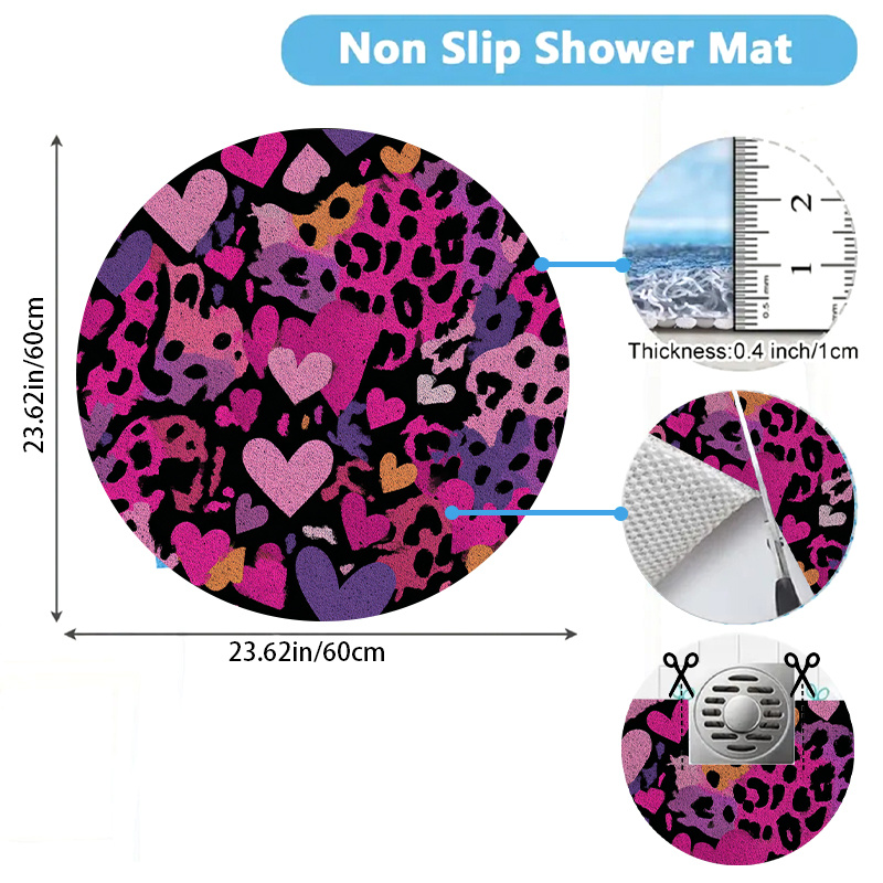 1pc60.96x60.96cmLeopardHeartPatternPVCLoofahBathMatFreeCuttingNon-SlipSoftBathroomKitchenDoorMatMassageComfortQuickDryingAbsorbentEasyCleanToiletFloorMatHomeUseHomeDecor